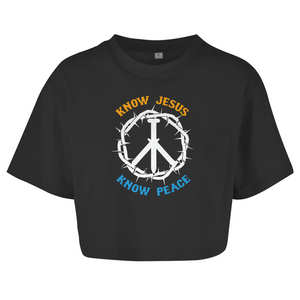 Damen Oversize Crop Top know jesus know peace