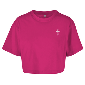 Damen Oversize Crop Top kreuz