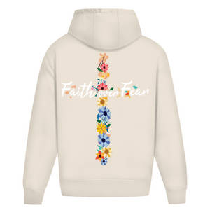 Oversize Hoodie Ohne Kordel faith over fear blumen kreuz