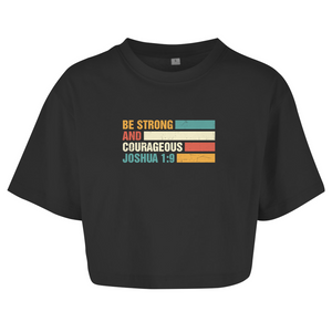 Damen Oversize Crop Top be strong and courageous joshua 1:9