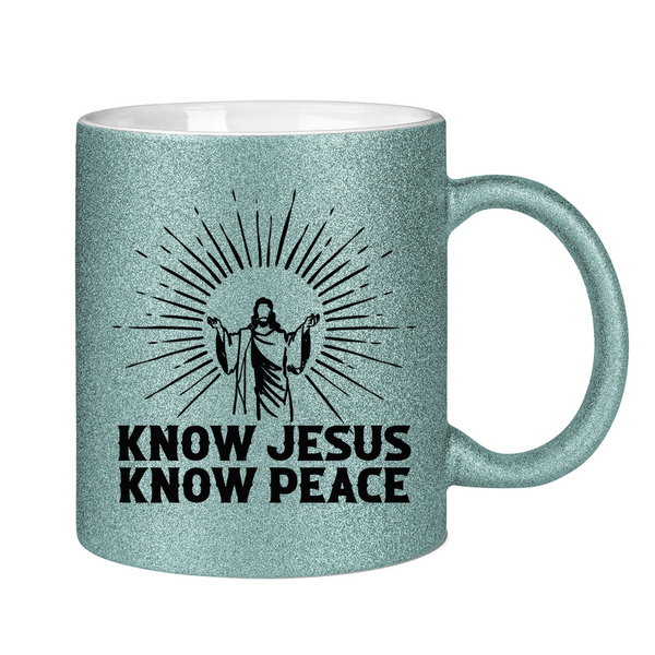 Glitzertasse know jesus know peace