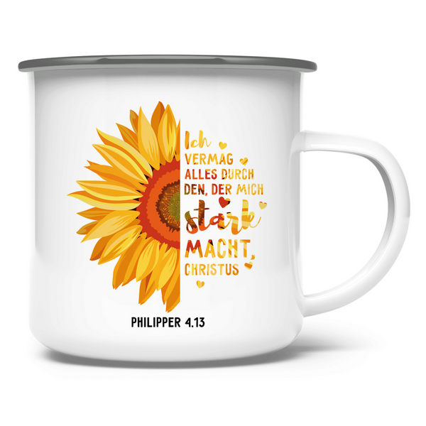 Emaille Tasse sonnenblume ich vermag alles