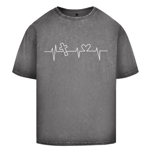 Oversize Washed T-Shirt Herzschlag Kreuz
