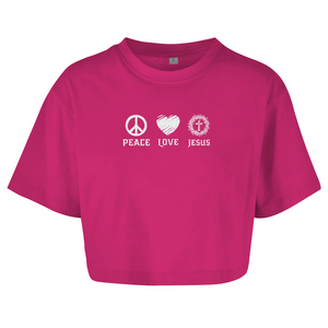 Damen Oversize Crop Top peace love jesus