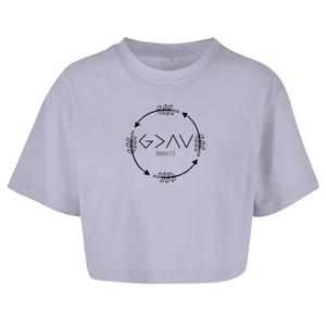 Damen Oversize Crop Topgod greater than highs lows romans 8:28