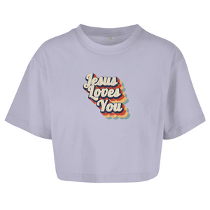 Damen Oversize Crop Top jesus loves you