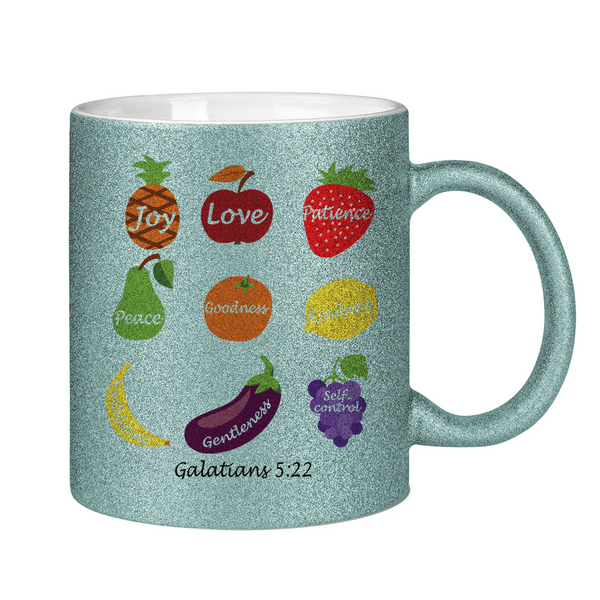 Glitzertasse joy love peace galatians 5:22