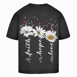 Oversize Washed T-Shirt faith hope love blumen