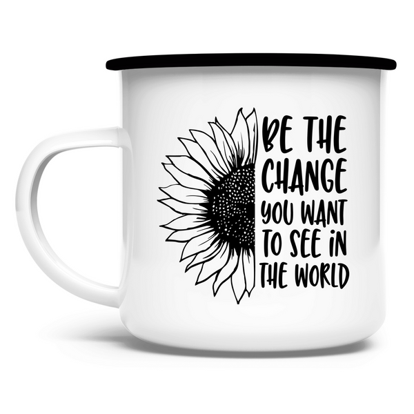 Emaille Tasse sonnenblume be the change