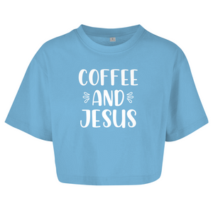 Damen Oversize Crop Top coffee and jesus