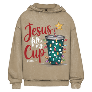 Oversize Washed Hoodie jesus fills my cup psalm 23.5