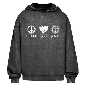 Oversize Washed Hoodie peace love jesus