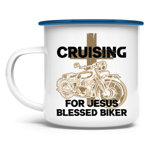 Emaille Tasse cruising for jesus blessed biker