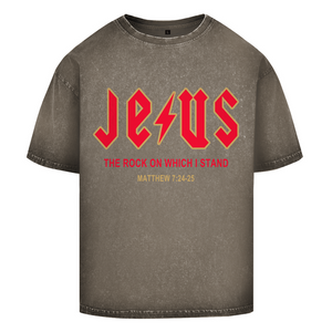 Oversize Washed T-Shirt jesus the rock matthew 7:24-25