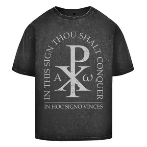 Oversize Washed T-Shirt in hoc signo vinces Christogramm
