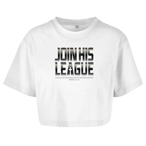 Damen Oversize Crop Top join his league romans 3:25-26