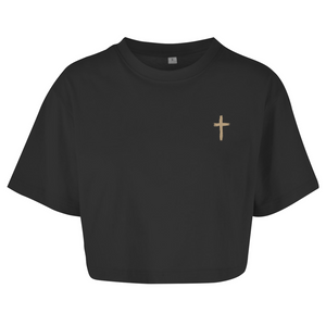 Damen Oversize Crop Top a loving god 1 john 4:9-10