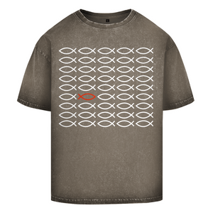 Oversize Washed T-Shirt fisch symbol ICHTHYS