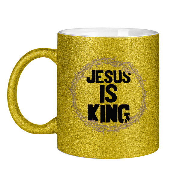 Glitzertasse jesus is king dornenkrone