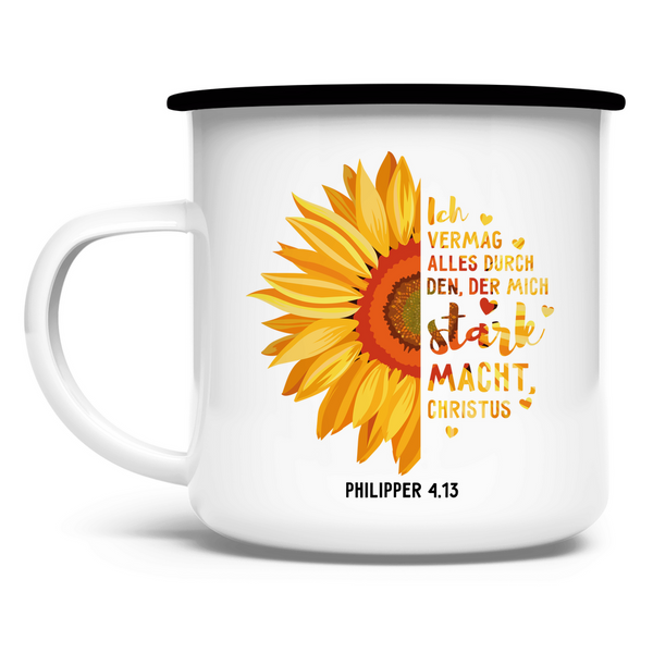 Emaille Tasse sonnenblume ich vermag alles