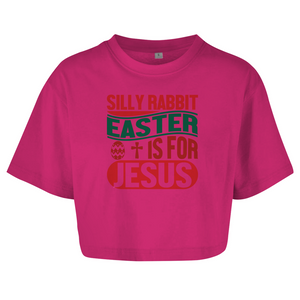 Damen Oversize Crop Topsilly rabbit easter is for jesus