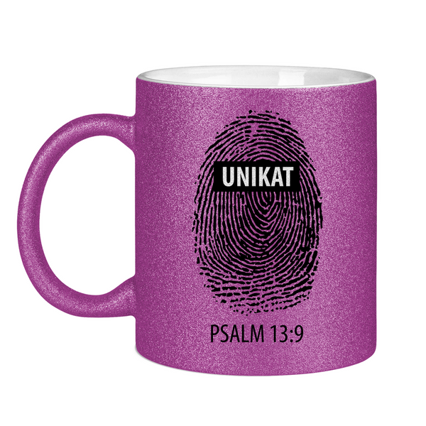 Glitzertasse unikat fingerabdruck psalm 13:9