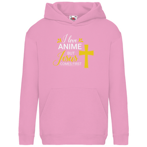 Kinder Hoodie i love anime but jesus comes first
