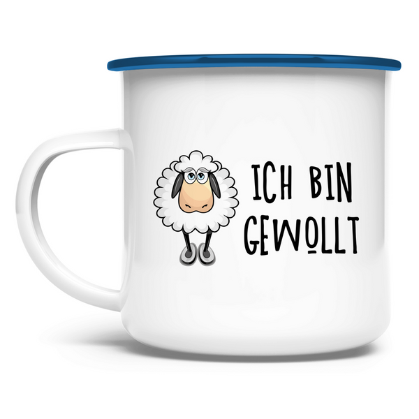 Emaille Tasse schaf ich bin gewollt