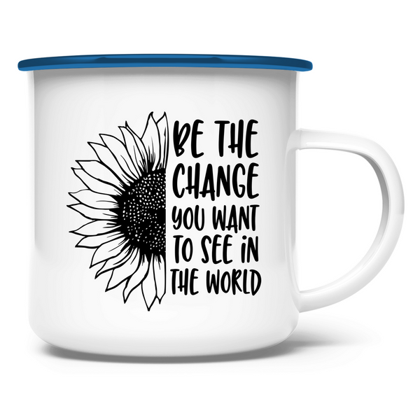 Emaille Tasse sonnenblume be the change