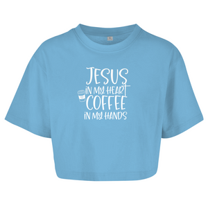 Damen Oversize Crop Top jesus in my heart coffee in my hands