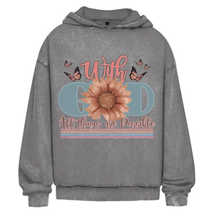 Oversize Washed Hoodie with god all things are possible