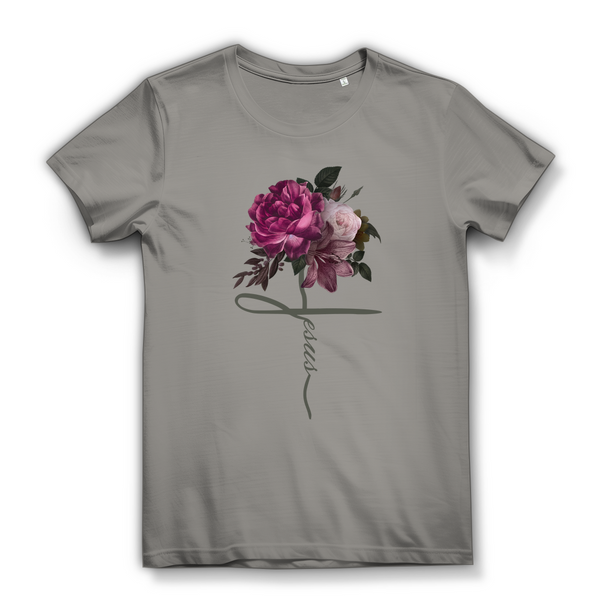 Damen Bio T-Shirt jesus blumen