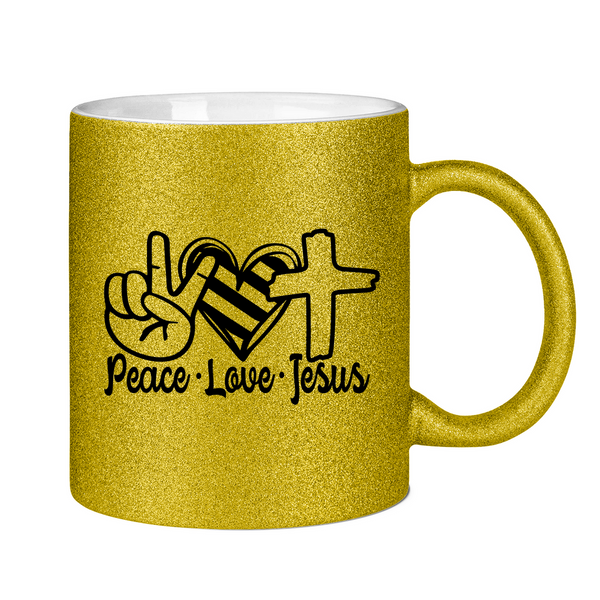 Glitzertasse peace love jesus