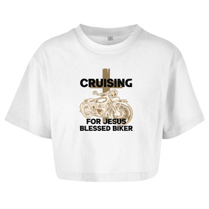 Damen Oversize Crop Top cruising for jesus blessed biker