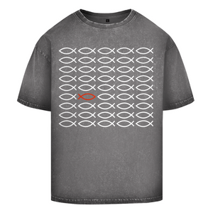 Oversize Washed T-Shirt fisch symbol ICHTHYS