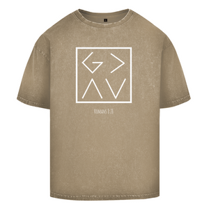 Oversize Washed T-Shirt god is greater romans 8:28