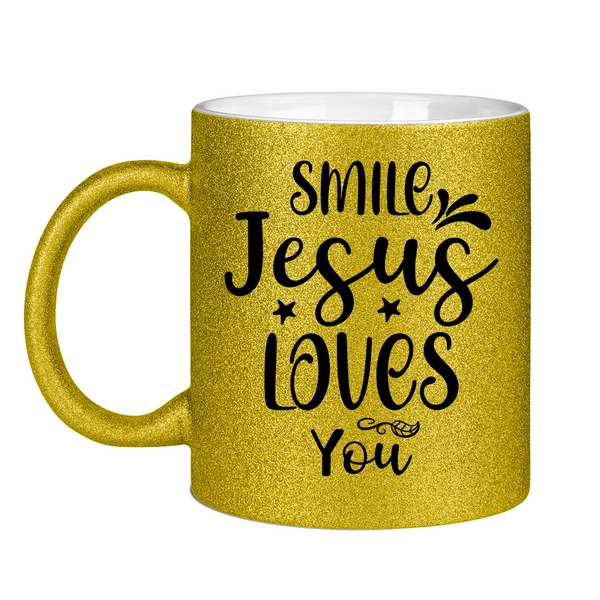 Glitzertasse smile jesus loves you