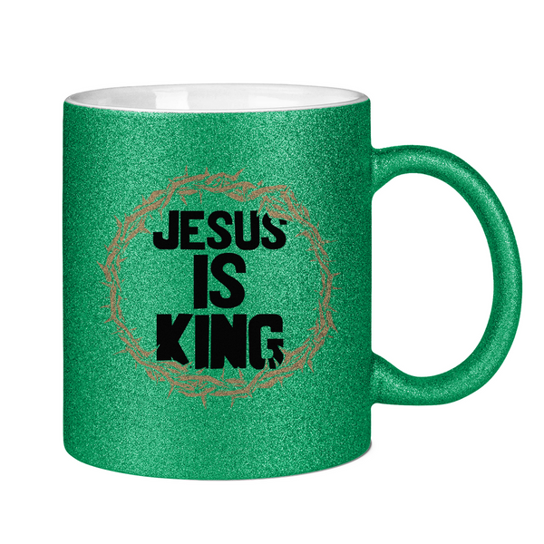 Glitzertasse jesus is king dornenkrone