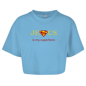 Damen Oversize Crop Top jesus is my superhero
