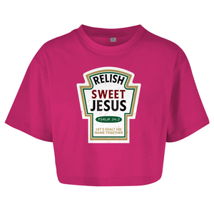 Damen Oversize Crop Top relish sweet jesus psalm 34:3