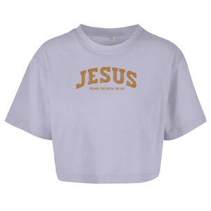 Damen Oversize Crop Top jesus the way the truth the life