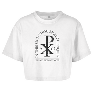 Damen Oversize Crop Top in hoc signo vinces Christogramm