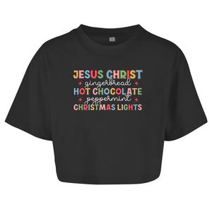 Damen Oversize Crop Top jesus christ gingerbread