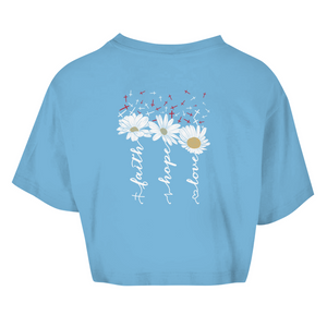 Damen Oversize Crop Top faith hope love blumen