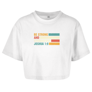 Damen Oversize Crop Top be strong and courageous joshua 1:9