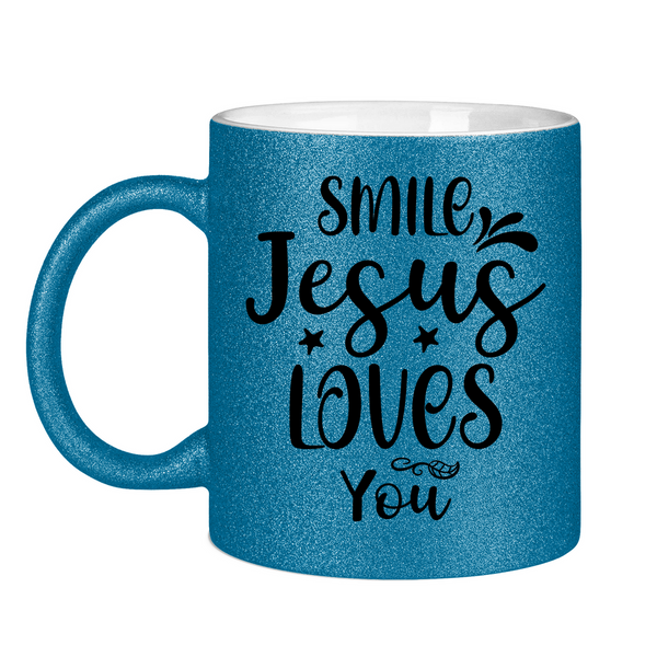 Glitzertasse smile jesus loves you