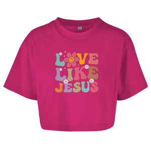 Damen Oversize Crop Top love like jesus retro