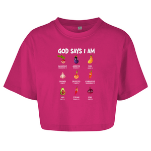 Damen Oversize Crop Top god says i am handsome
