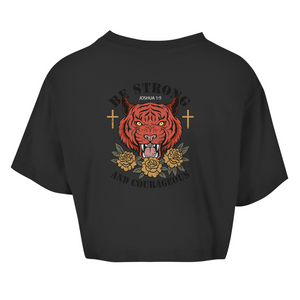 Damen Oversize Crop Top be strong and courageous joshua 1:9