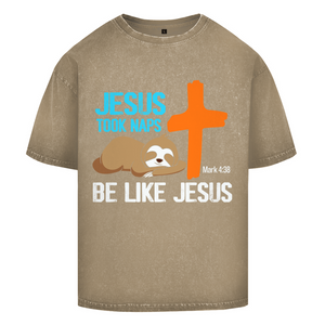 Oversize Washed T-Shirt jesus took naps mark 4:38 faultier